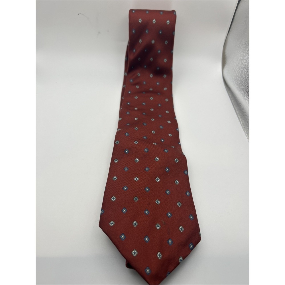 Vintage Yves Saint Laurent Silk Tie – Red Geometric‎ Medallion Pattern-Woolf Bro